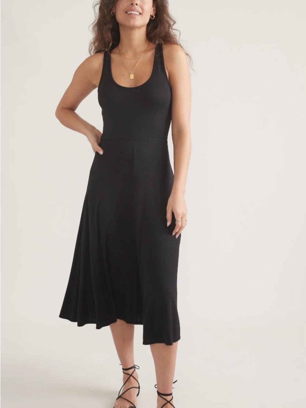 Marine Layer Black Lexi Ribbed Tank Midi Dress